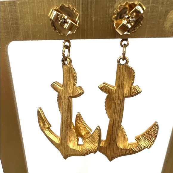 Vintage ship anchor ⚓️ dangle pierced earrings - Picture 3 of 5